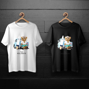 طرح لایه باز خرس تدی با وانت و تخته موج سواری برای چاپ روی انواع تیشرت